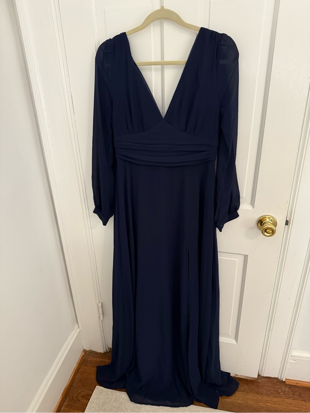 Lulu's Navy Deep V Long Sleeve Maxi Dress